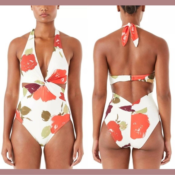 NWT $148 Kate Spade [ Small ] Floral Knotted Halter Twist One Piece‎ Swimsuit - Picture 1 of 13